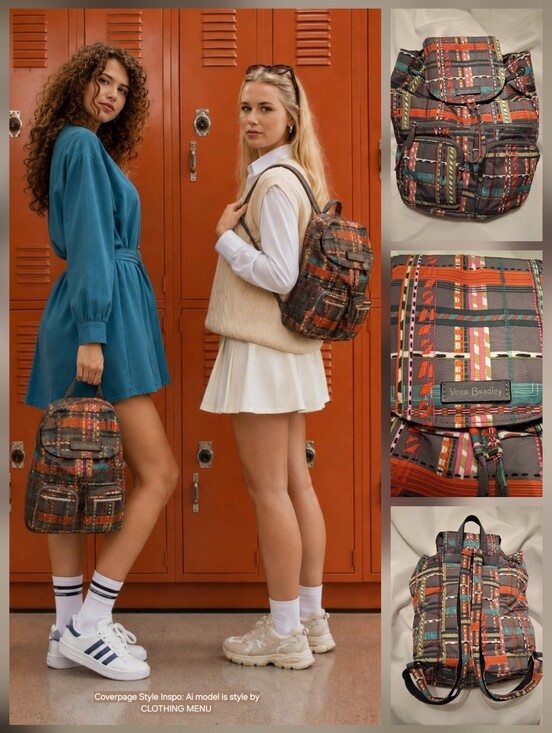 Vera Bradley Handbags - VERA BRADLEY Multicolor Plaid Print Drawstring Backpack - Style: Midtown Cargo